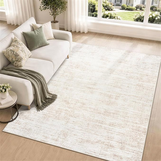 5x7 Area Rugs for Living Room Washable Rugs Neutral Abstract Large Rug Soft Modern Carpet Non-Slip Stain Resistant Low Pile Rug for Bedroom Dining Room Nursery Home Office Under Table Area Rug Beige