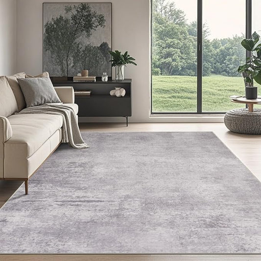 Srugn Washable Rugs 8x10 Area Rugs for Living Room,Modern Abstract Rugs for Bedroom,Large Carpets,Ultra Soft Faux Wool Retro Dining Room Rug,Non Slip&Non-Shedding Low Pile Print Rug- Grey
