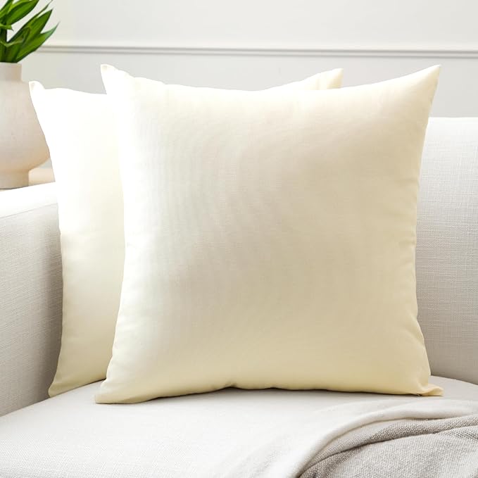 Encasa XO Throw Pillow Covers 11.8x11.8 in Set of 2 Natural | No Inserts | Cotton Pillow Covers for Living Room, Bed, Sofa, Couch | Decorative Cushion Covers with Improved Zipper