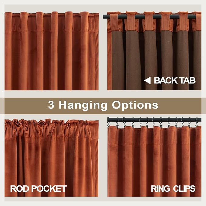 Terracotta Rust Curtains 96 Inches Long for Living Room Dining 2 Panel Back Tab Pocket Rustic Farmhouse Vintage Boho Velvet Curtain Blackout for Bedroom Funky Western Decor Terra Cotta Drape 96 Length