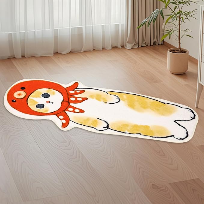 Cat Rugs, 1.3' X 3.9' Small Cute Irregular Shaped Rug for Bedroom Bathroom Room, Funny Cartoon Pet Area Carpet Kid Rugs, Cat Decor Dog Shaped Pet and Children Entryway Runner Rug (E Octopus Cat)
