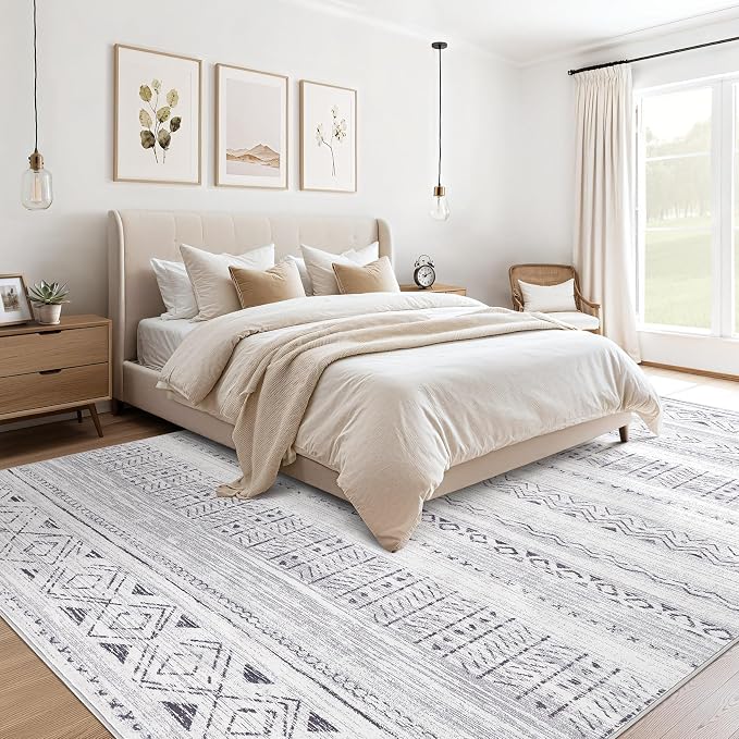 cotiled 8x10 Area Rugs Living Room Rug: Washable Boho Rugs with Non Slip Backing Large Soft Indoor Stain Resistant Carpet for Bedroom Farmhouse Dining Room Lightweight Home Decor Dark Grey