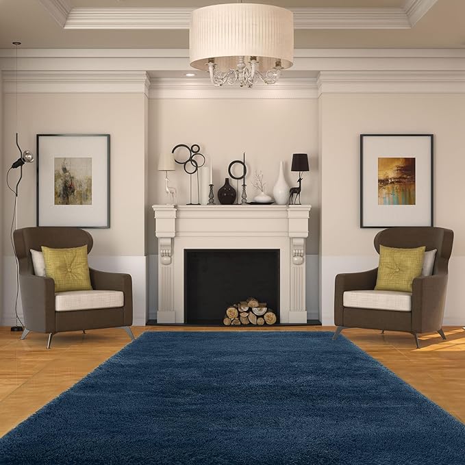 7x10 Area Rugs for Living Room: Navy Blue Area Rug 7 x 10 Carpets for Living Room - Shag Area Rug Modern Indoor Soft Shaggy Fuzzy Floor Carpet for Bedroom (Navy Blue/7x10 Feet)