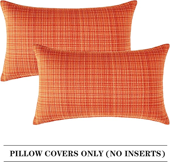 Kevin Textile Outdoor Waterproof Throw Pillow Covers 14x24 Inch Pack of 2 Woven Faux Linen Farmhouse Decorative Water Resistant Lumbar Cushion Covers for Tent Patio Garden Couch Sofa Orange