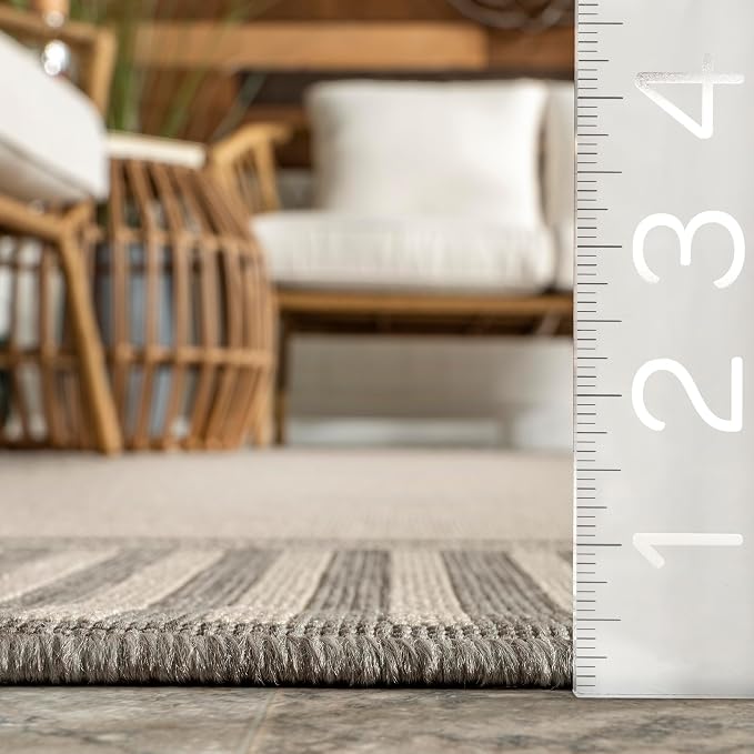 Nuloom Asha Light Grey/Ivory, 2' x 8', Casual, Striped Border, Soft and Cozy, High Traffic, Easy Clean, Durable Runner for Indoor/Outdoor Patio, Deck, Porch, Garden, Courtyard
