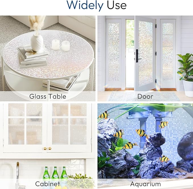 rabbitgoo Window Privacy Film, Mosaic Stained Glass Film, 23.6" x 78.5" | Rainbow Decorative Removable Static Cling Tint, UV Blocking Reduce Heat, Non-Adhesive Privacy Covering for Home, Office