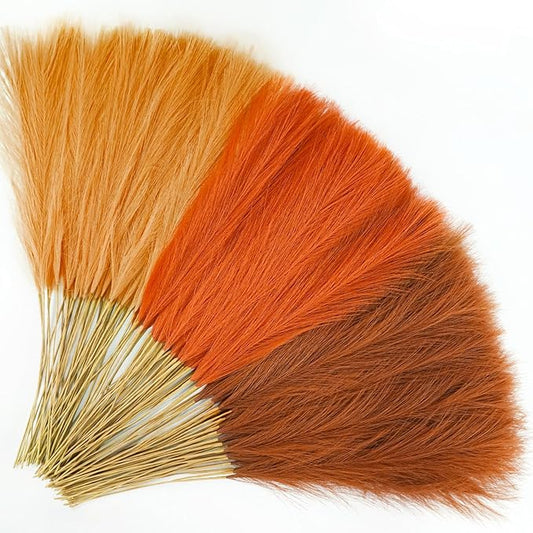 Agusbagli 150pcs Orange Pampas Grass, 21.6in Fluffy Faux Colored Pompas Grass Short Artificial Orange Pampas Stems Vase Filler Fall Flower Arrangement for Home Wedding Centerpieces Autumn Boho Decor