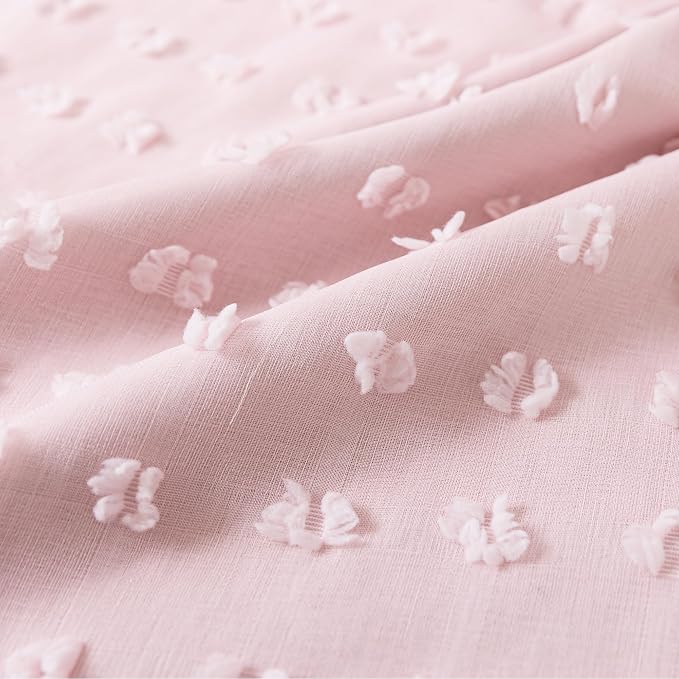 Lino Rosa Short Curtains for Bedroom Windows,Blackout Boho Pink Sheer Overlay Pom Pom Ruffle Double Layer Privacy Curtains for Nursery Girls Room Bathroom 45 Inch Length