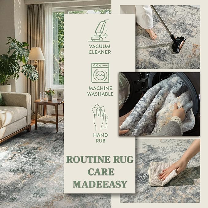 Lahome Washable 5x7 Area Rugs for Living Room, Grey Neutral Modern Abstract Rug for Bedroom Non Slip, Soft Contemporary Low Pile Indoor Carpet for Dorm Guest Dining Room Table Apartment