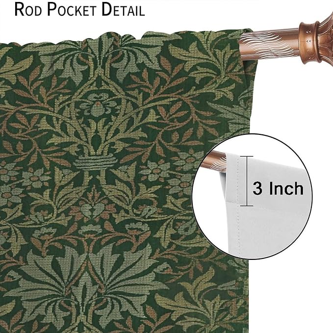 Bohemia Art Blackout Window Curtains, William Morris Original Design Green Garden Vintage Curtains, for Living Room Bedroom 31.5(W)*72(L) 2 Panels