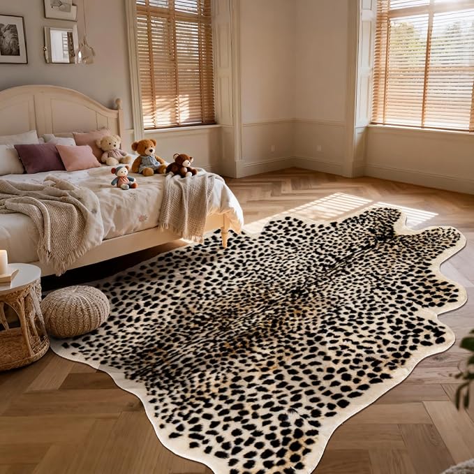 Leopard Print Rug, Cheetah Rugs 5.2x6.8ft Large Faux Cowhide Hide Skin Rug Animal Cheetah Printed Area Rug Carpet for Bedroom Livingroom Home Office