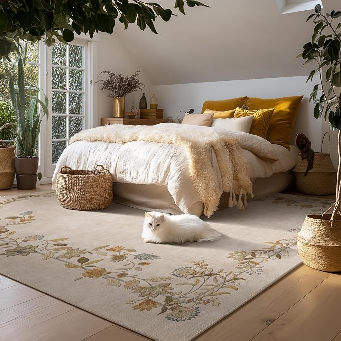 10x12 Area Rugs Living Room: Washable Rug Stain Resistant Non Slip Low Pile Ultra Soft Faux Wool Lightweight Large Rugs for Bedroom Dining Room Under Table Rug Farmhouse Home Office Nursery Indoor