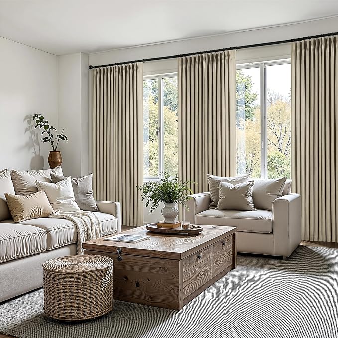 Topfinel 94 Inches Long Pinch Pleated Semi Sheer Curtains,Grey Beige Linen Blended Light Filtering Window Curtains 94 Length 2 Panels for Living Room Bedroom Pinch Pleat Drapes with Hooks,40" Wx94 L