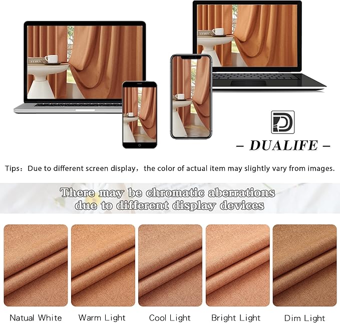 DUALIFE Terracotta Blackout Long Curtain Drapes 102 Inch 2 Panels Set Back Tab Rod Pocket Orange Decor Window Curtain Panels 102 Inches Long for High Living Room 50 Inch Wide, Rust Color