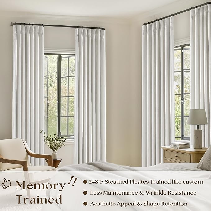 Linen Blackout Curtains 108 Inch Long 2 Panels Pinch Pleated with Hooks Rings Curtains Noise Reducing Heavy Drapes Ceiling Floor Back Tab Boho Flax Linen Drapes for Living Room Office Bedroom 40x108