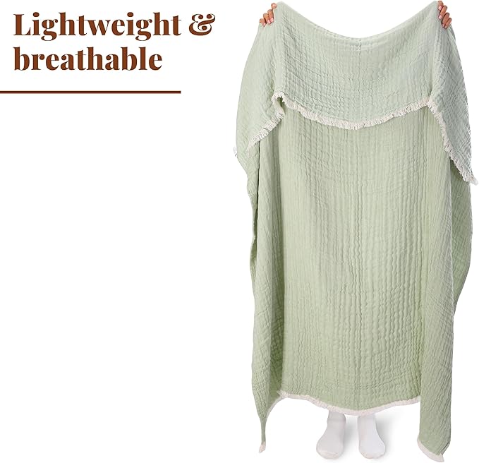 Folkulture 100% Cotton Boho Throw Blanket, 50" X 60", Green and Sage Green