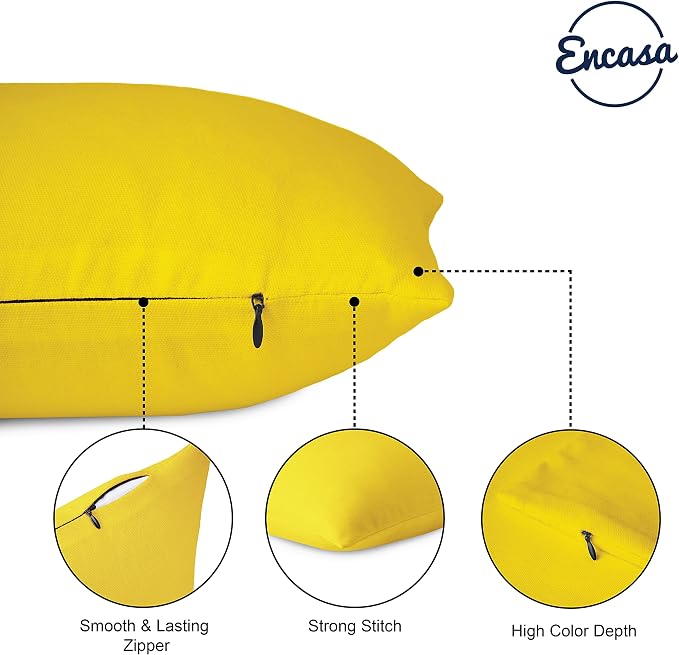 Encasa XO Throw Pillow Covers 18x18 in Set of 2 Sunbeam Yellow | No Inserts | Cotton Pillow Covers for Living Room, Bed, Sofa, Couch | Decorative Cushion Covers with Improved Zipper