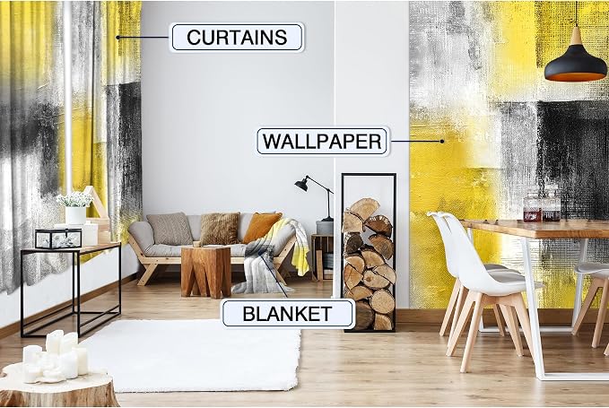 MESHELLY Yellow Grey Curtains 42Wx63H Inch Rod Pocket Abstract Geometric Square Watercolor Blocks Contemporary Oil Paint Bedroom Window Drapes Colorful Aesthetic Printed Living Room Window Treatment