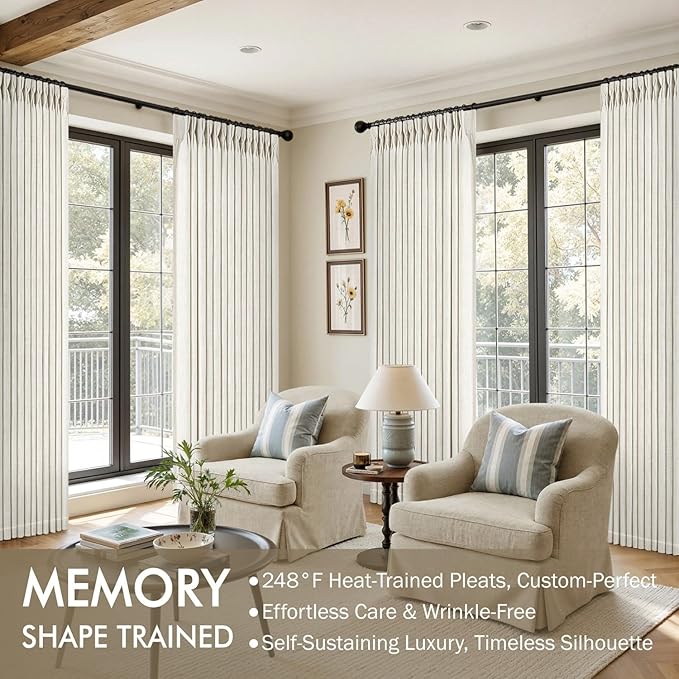 MIULEE Pinch Pleated Thick Linen Curtains 108 Inches Long 2 Panels for Living Room Bedroom Dining Room, Pinch Pleat Drapes Back Tab Light Filtering Neutral Ivory Extra Long Foor to Ceiling Curtains