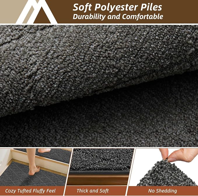 COSY HOMEER Edging Stair Treads Non-Slip Corner Indoor Stair Runners for Wooden Steps,Landing Slip Resistant Stair Rugs Mat for Kids and Dogs,100% Polyester TPE Backing,Black,30x30 inch