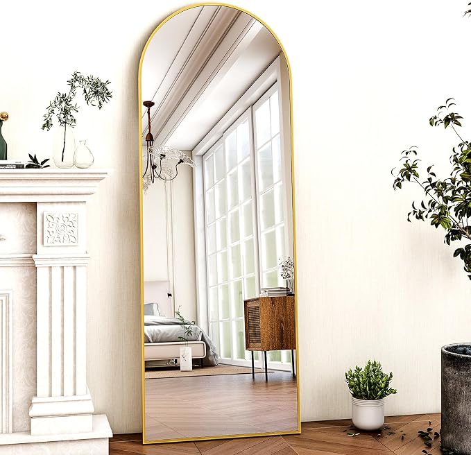 HARRITPURE 59"x16" Arched Full Length Mirror, Arch Floor Mirror with Aluminum Frame Standing Full Body Mirror for Home Bedroom Dressing Room, Gold