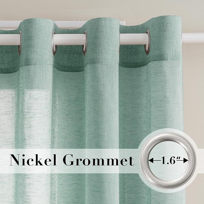 H.VERSAILTEX Linen Curtains Nickel Grommet Natural Linen Semi-Sheer Curtains 2 Panels Privacy Added Premium Soft Rich Material Drapes for Bedroom/Livingroom - 52x72 - Inch - Sea Mist