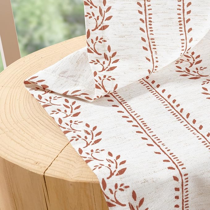 BGment Short Terracotta Boho Curtains Leaf Floral Print Cottage Core Botanical Curtains for Living Room Light Filtering Curtain 54 Inch Long for Farmhouse Rustic, Each 52 Inch Wide, 2 Panels Set