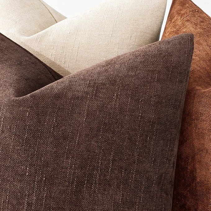 MIULEE Pack of 2 Decorative Throw Pillow Covers Soft Chenille Throw Pillows Solid Textured Cushion Covers for Couch Sofa Bedroom Living Room 18x18 Inch,Red Brown