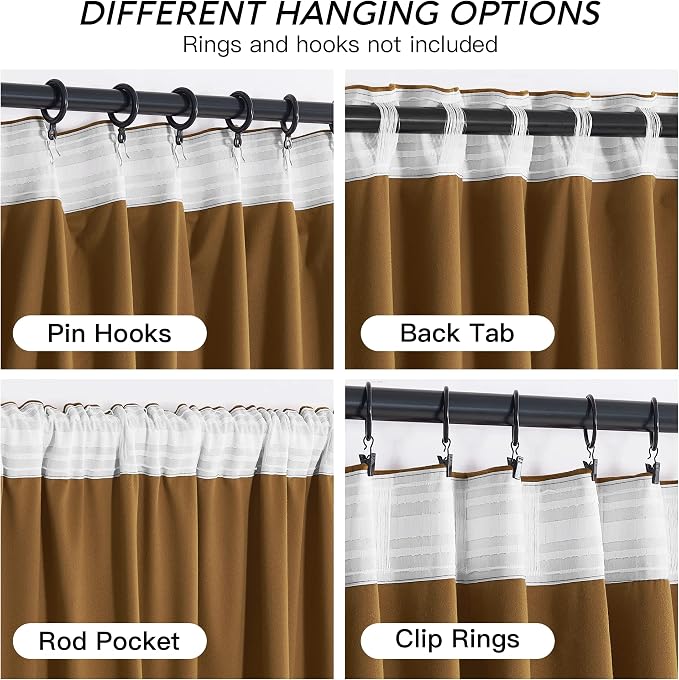 RYB HOME Gold Brown Velvet Curtains, Light Blocking, Energy Saving, Vintage Retro Decor, Privacy Vertical Fall Autumn Curtains for Bedroom Living Room Dining Room, W52 x L84 inches, 2 Panels
