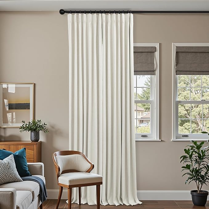 Naturall 100 Inch Pinch Pleated Linen Blackout Curtains, Thermal Insulated Drapes with Hooks for Bedroom Living Room, 2 Panel Set, 42" W x 100" L Inches