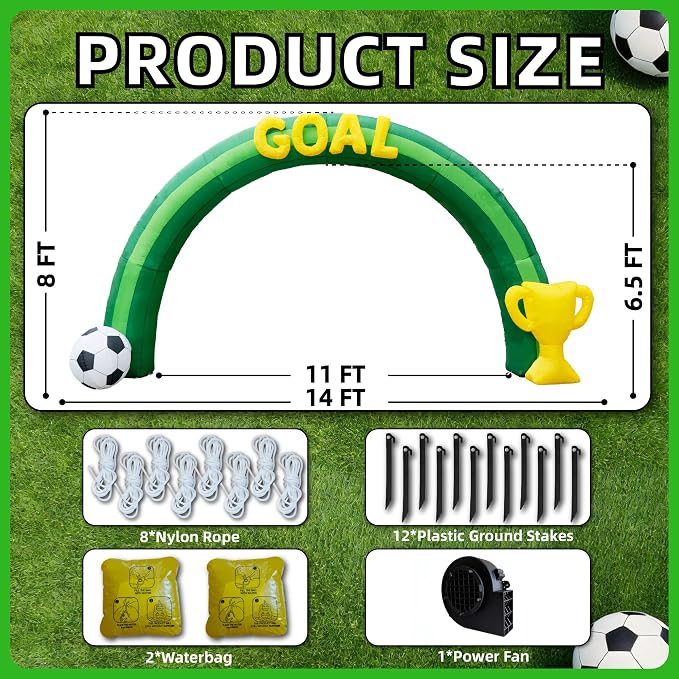 14FT Giant Soccer Inflatable Arch 2026 World Soccer Blow up Decorations with Trophy & Built-in 7 LED Lights for Soccer Field Club Team Community Competition Party ，Outdoor Yard Garden Lawn Decor