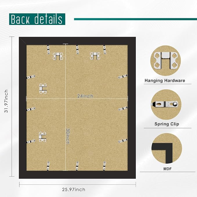 Picrit 24x30 Picture Frame 3 Pack, Black Poster Frame, Display Poster 18 x 24 with Mat or 24x30 without Mat for Horizontal or Vertical Wall Mounting