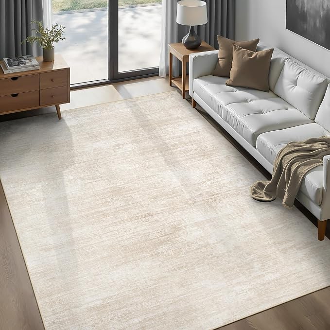 pmtsns Area Rugs 6x9 for Living Room: Washable Rug Modern Abstract Neutral Soft Non-Slip Low-Pile Indoor Carpet for Bedroom Dining Room Playroom Home Office (Beige, 6'x9')
