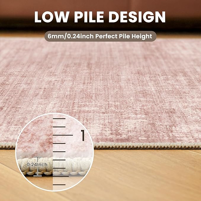 zesthome 6x9 Rugs for Living Room – Abstract Washable Rug, Ultra-Thin 6x9 Area Rugs, Stain Resistant Rugs for Bedroom, Large Home Decor Rug, Modern Area Rug (Pink, 6'x9')