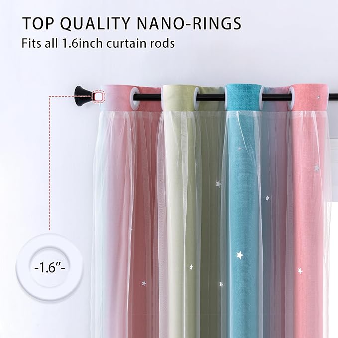 XiDi Dream Star Blackout Curtains for Kids Rooms Girl Princess Curtain for Daughter Bedroom Window (Pink Blue, W52 X L72)