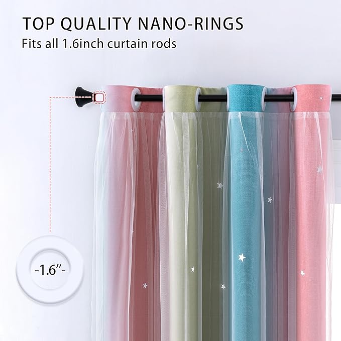 XiDi Dream Star Blackout Curtains for Kids Rooms Girl Princess Curtain for Daughter Bedroom Window (Pink Blue, W52 X L96)