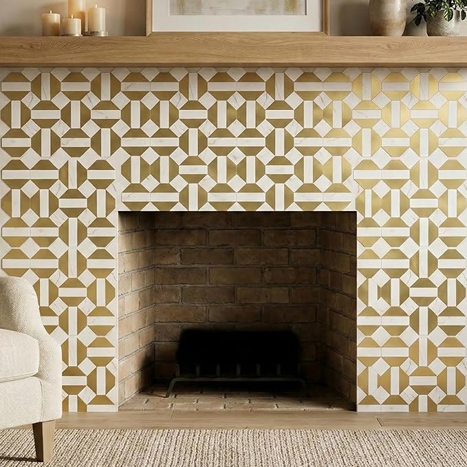 10-Sheets Peel and Stick Backsplash Tiles, PVC Marble Mixed Metal Look,Heat Resistant Stick on Tiles for Kitchen Wall,Bathroom,Laundry Room (Marble Gold & Gold)