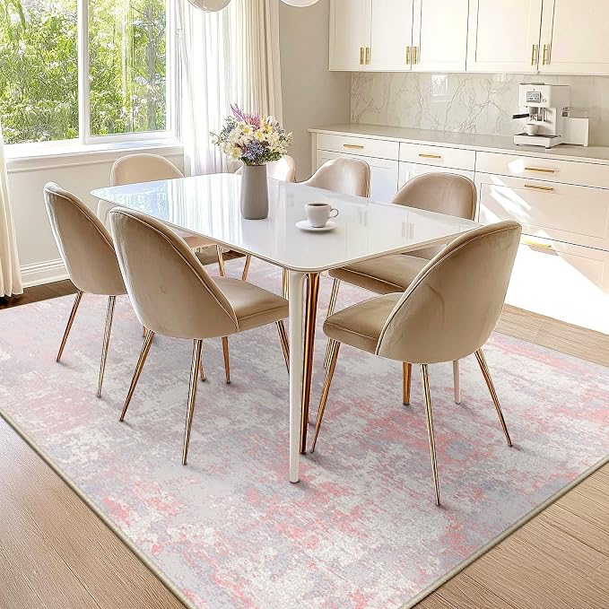 RELEANY Washable Area Rugs 5'x8' Non-Slip Modern Abstract Soft for Living Room Entryway Bedroom Kitchen, Print Pattern, Grey Pink