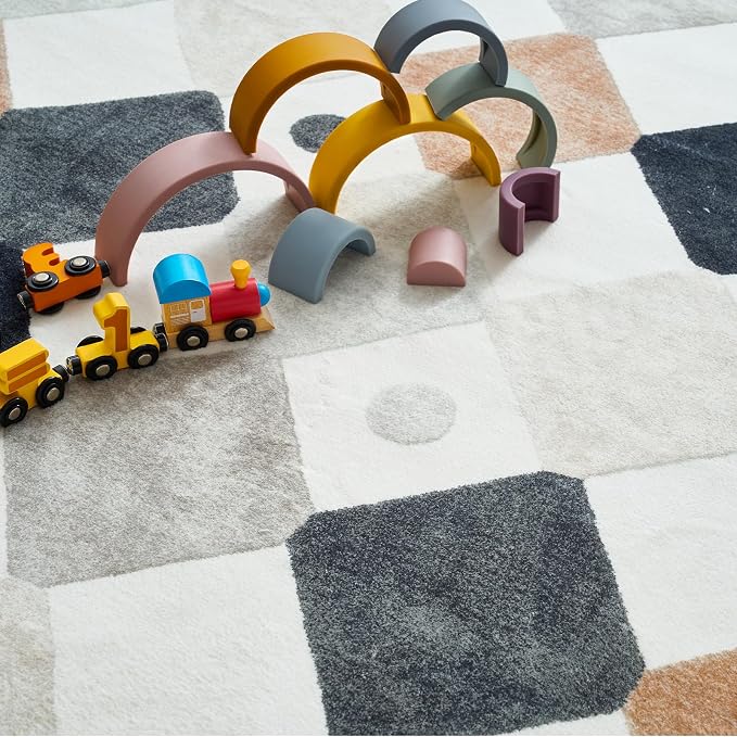 jinchan Macy 3x5 Area Rug for Kids Room Black and White Modern Colorful Checkered Diamond Nursery Rug Indoor Washable Soft Non Slip Carpet for Playroom Classroom Bedroom Living Room Marble on Cream