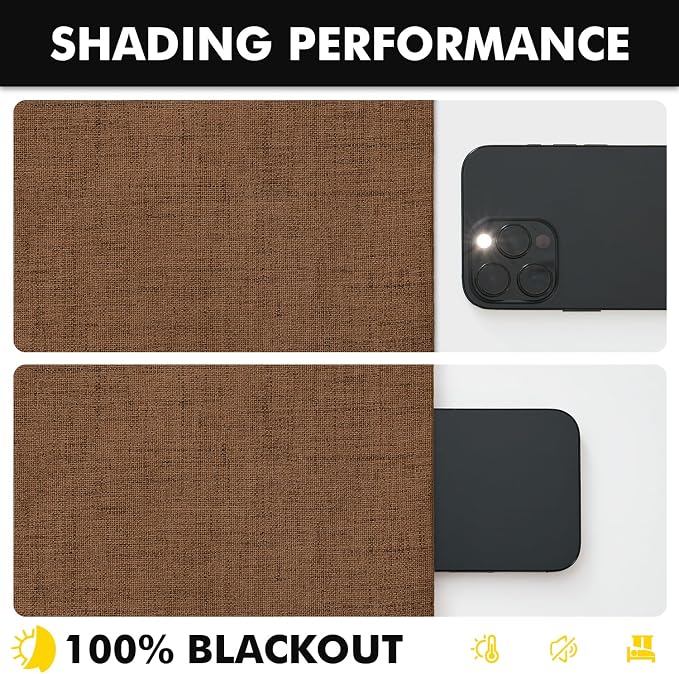MIULEE 100% Blackout Linen Curtains for Bedroom, Brown Solid Luxury Decor Thermal Insulation Room Darkening Drapes for Living Room Back Tab Rod Pocket 42 x 63 Inches, 2 Panels