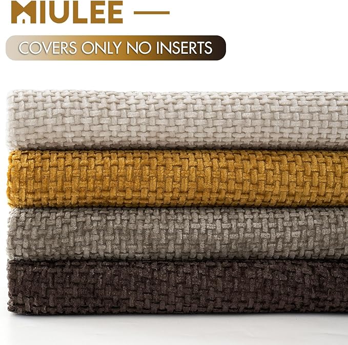 MIULEE Pack of 4 Couch Throw Pillow Covers 20x20 Inch Neutral Gold/Brown Soft Decorative Chenille Pillow Covers Farmhouse Accent Cushion Covers for Boho Fall Home Decor Sofa Bedroom Living Room