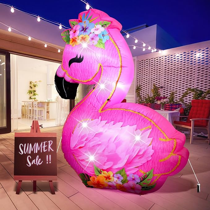 VIHOSE 5.5 ft Summer Pool Party Decorations, Inflatable Flamingo Outdoor Decoration Built-in LED Lights Blow up Pink Flamingo for Yard Garden Birthday Luau Beach Pool Party