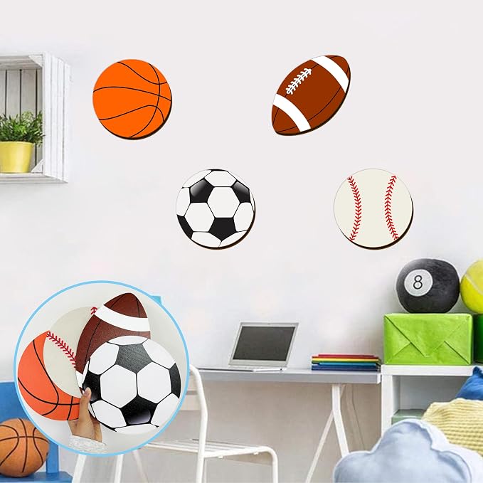 Sport Ball Wall Decor Wood Sports Room Decorations Ball Room Decor Sport Wall Art Plaque Wooden Soccer Baseball Basketball Rugby Football Decor For Boys Room Kids Bedroom Teens Playroom Nursery