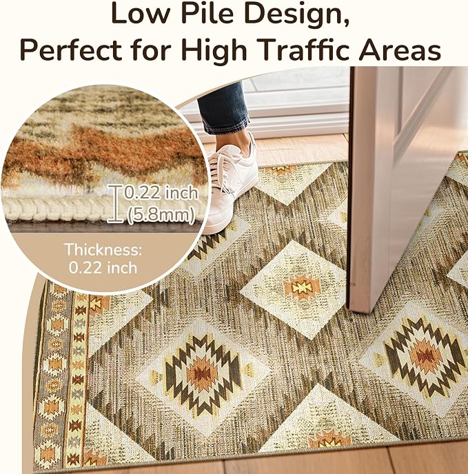 BESTSWEETIE Area Rug 3x5 Machine Washable Non-Slip Low Pile Print Pattern Western Rug for Living Room Bedroom Entryway Tribal Series Cream/Camel