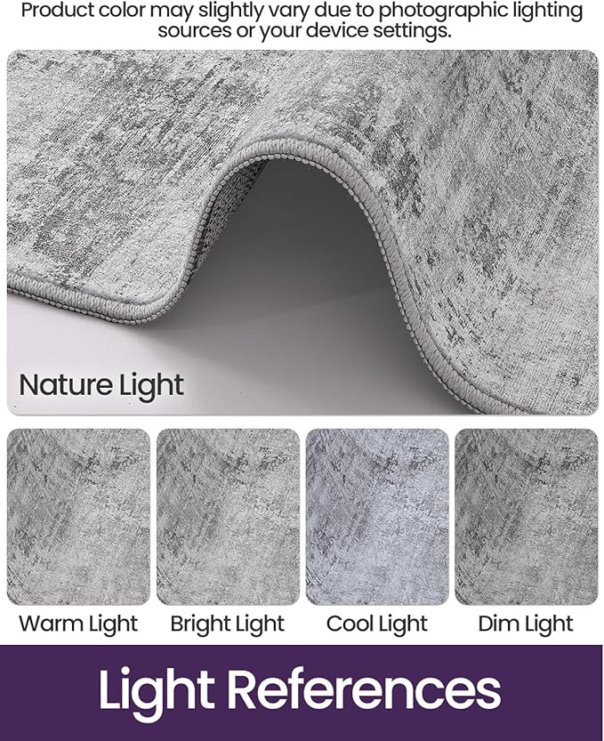 DEXI Hallway Runner Rug Washable 2'8''x10', Modern Abstract Soft Thin Hallways Runner with Non Slip Backing, Low Pile Entryway Floor Rug, Stain Resistant Carpet for Bedroom Living Room, Light Grey