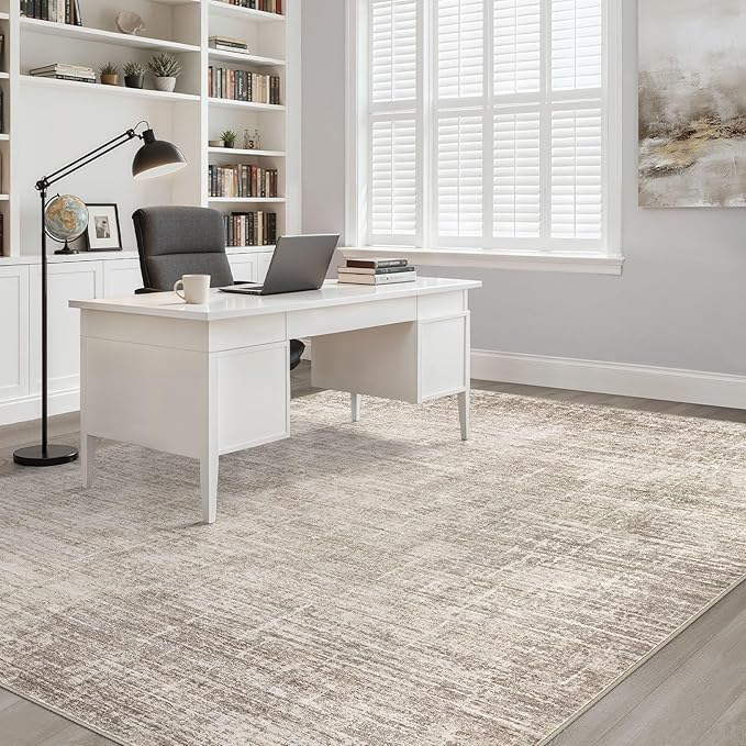 10x12 Area Rug Living Room: Washable Large Neutral Brown Rugs Abstract Soft Modern Stain Resistant Indoor Floor Non-Slip Carpet for Bedroom Nursery Kids Office Playroom Dining Room Under Table Home