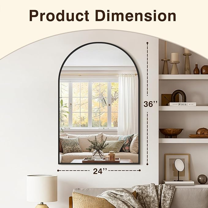 Vanity Bathroom Mirror for Wall, 2 Pack 36”x24” Arched Bathroom Mirror for Over Sink, Arched Metal Frame for Bedroom, Living Room, Entryway, Hanging or Leaning, Black