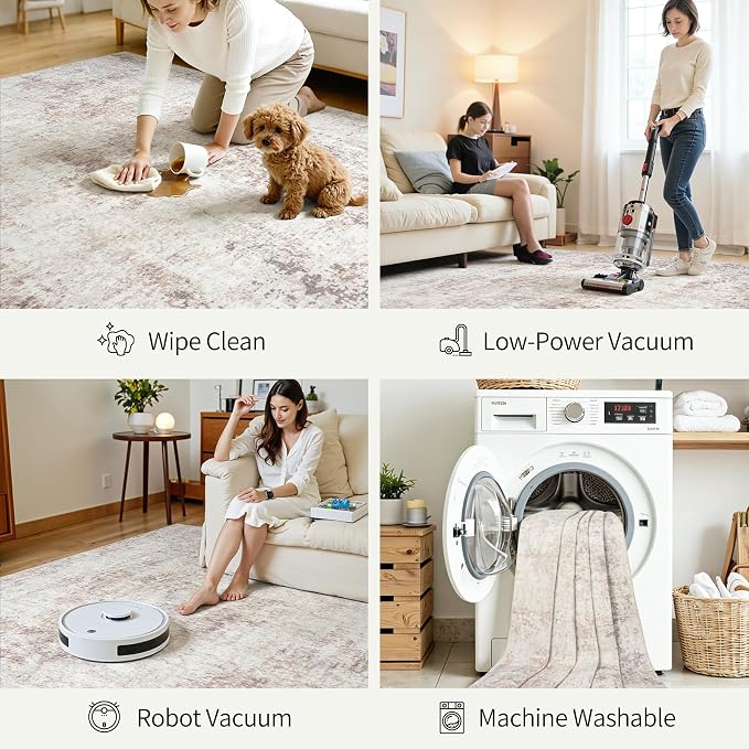 Area Rugs 5x7 Living Room: Large Soft Washable Rug Modern Abstract Anti-Skid Non-Shedding Carpet Indoor Floor Thin Carpets for Bedroom Dining Room Farmhouse Nursery Home Office Beige Grey