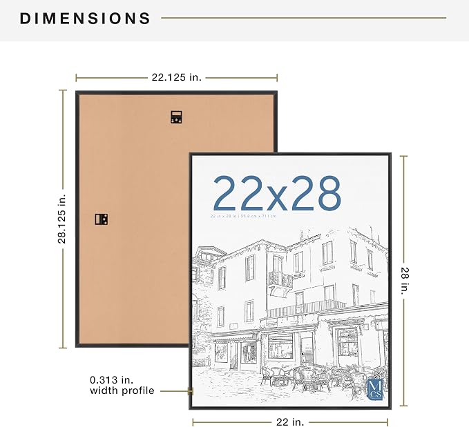 MCS Original Poster Frame 22x28 Black Lightweight Vertical & Horizontal Wall Hanging Large Picture Frame for Posters, Art Prints & Gallery Wall (2-Pack)