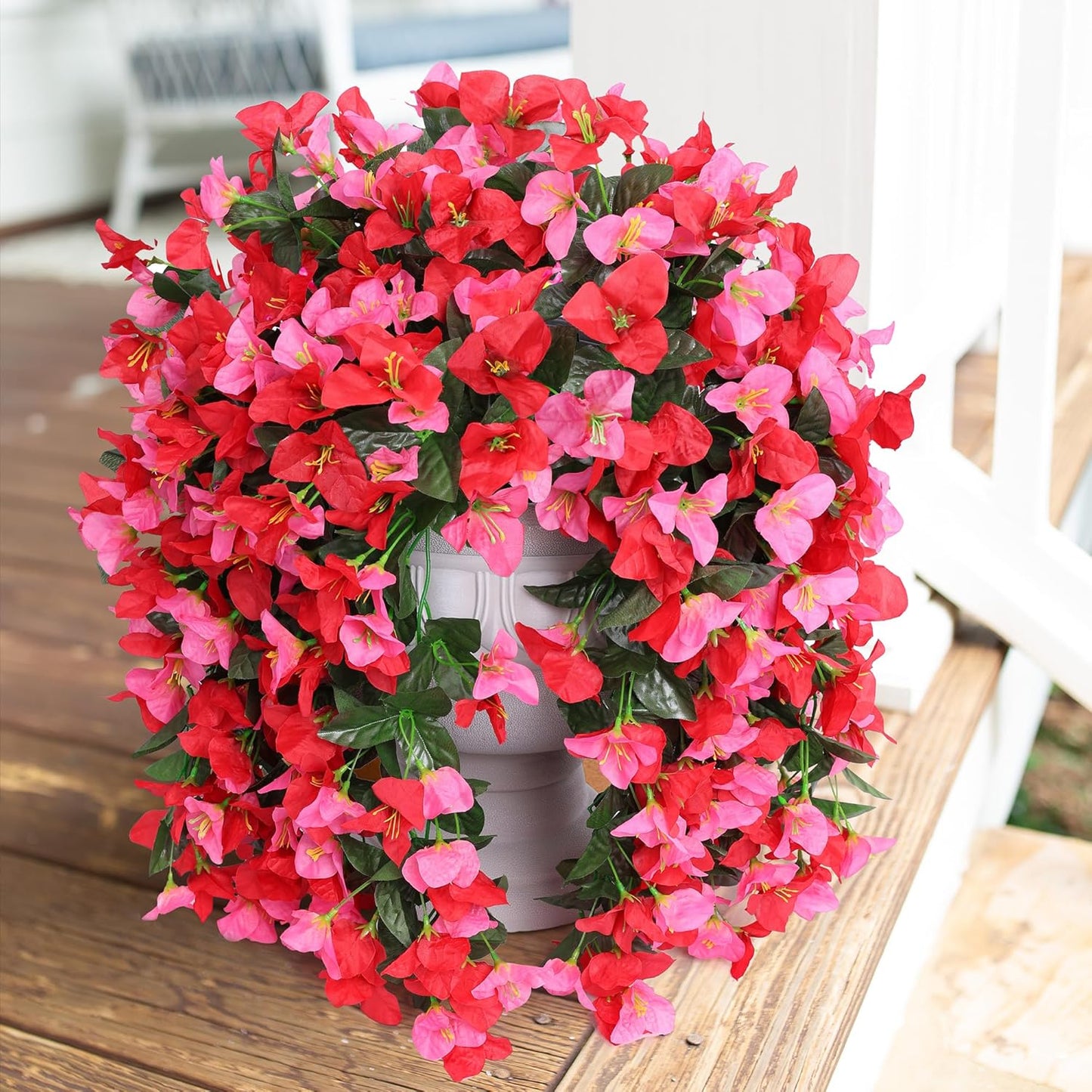 Faux Bougainvillea Artificial Flowers Plants for Outdoors Outside Decoration, 2pcs Fake Flowers Silk Long Trailing Vines UV Resistant Realistic for Front Door Porch Planter Urn Patio Balcony Yard, Mix